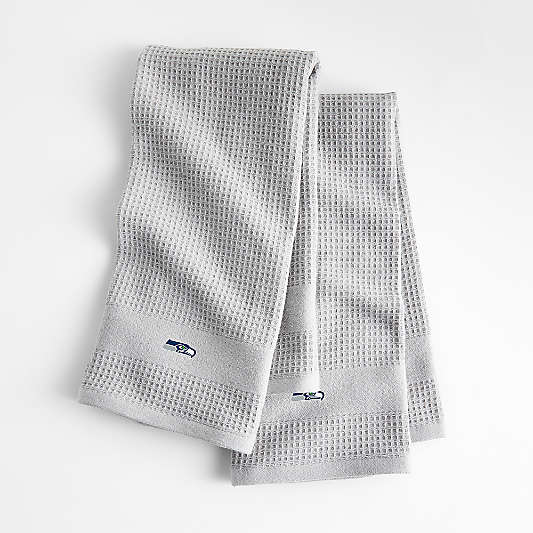 NFL Seattle Seahawks Waffle-Terry Alloy Grey Organic Cotton Kitchen Towels, Set of 2