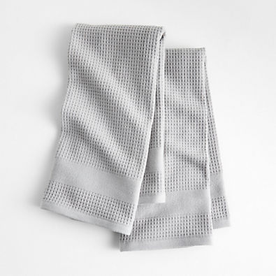 View Waffle-Terry Alloy Grey Organic Cotton Kitchen Towels, Set of 2 details