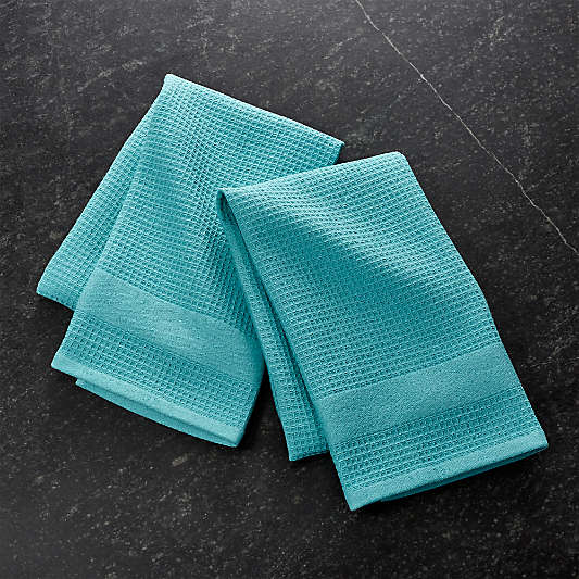 Waffle-Terry Aqua Dish Towels, Set of 2