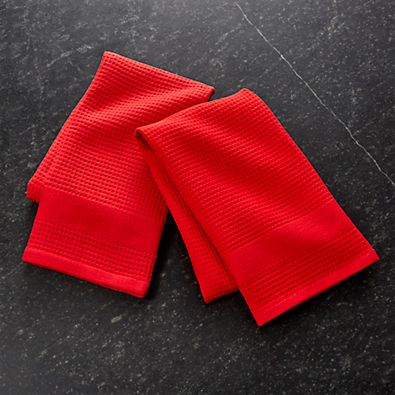 View Waffle-Terry Red Dish Towels, Set of 2 details