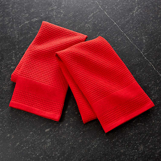 Waffle-Terry Red Dish Towels, Set of 2