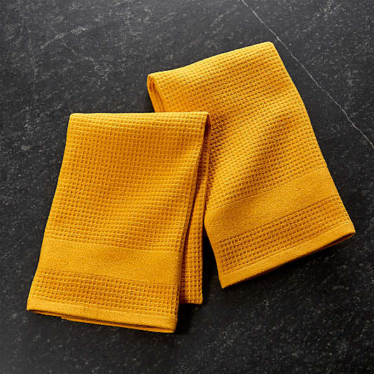 Waffle-Terry Yellow Dish Towels, Set of 2