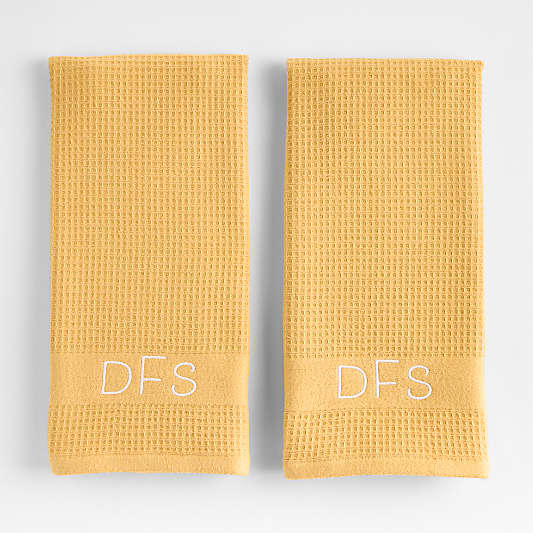 Waffle Terry Saffron Yellow Organic Cotton Dish Towels, Set of 2