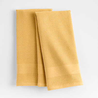 Waffle Terry Saffron Yellow Organic Cotton Dish Towels, Set of 2