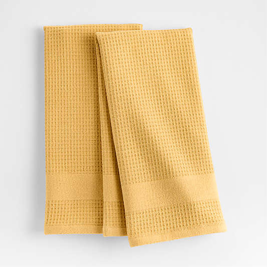 Waffle Terry Saffron Yellow Organic Cotton Dish Towels, Set of 2