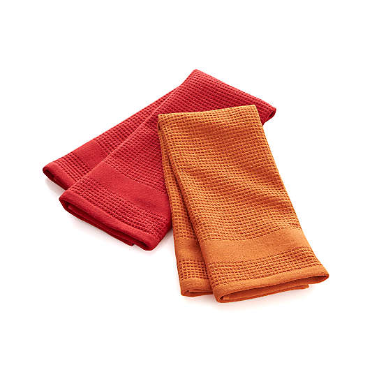 Set of 2 Red Waffle-Terry Dish Towels