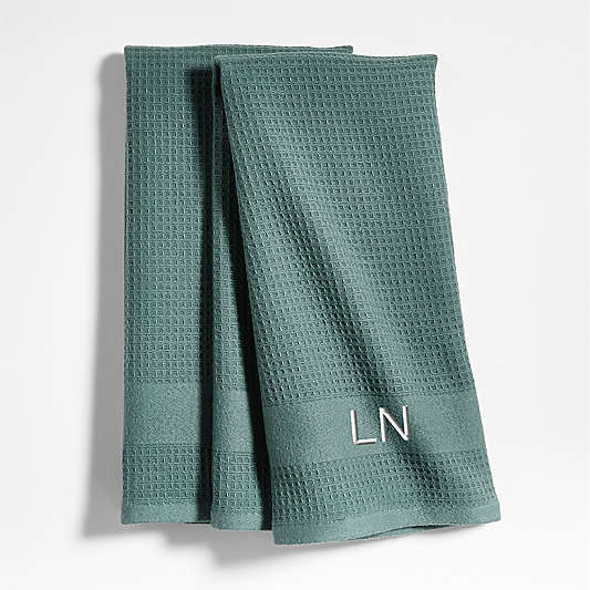 Waffle-Terry Pendula Green Organic Cotton Kitchen Towels, Set of 2