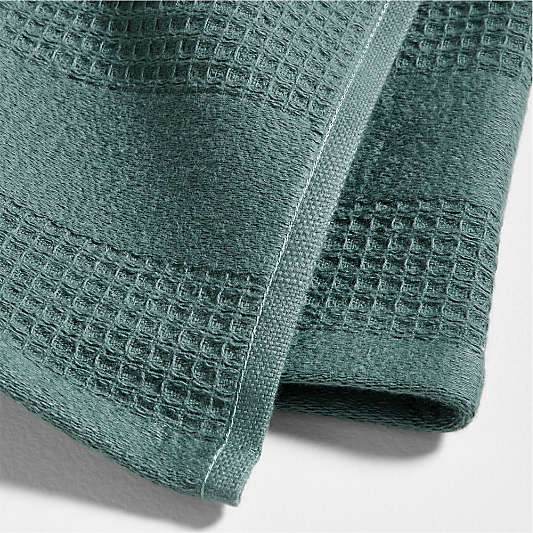 Waffle-Terry Pendula Green Organic Cotton Kitchen Towels, Set of 2