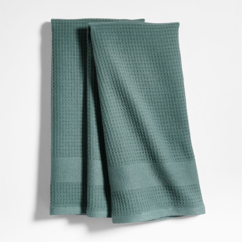 Waffle-Terry Pendula Green Organic Cotton Dish Towels, Set of 2