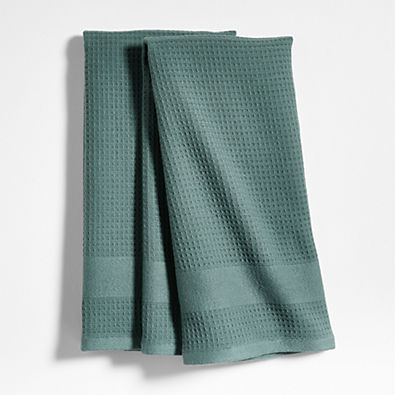 View Waffle-Terry Pendula Green Organic Cotton Kitchen Towels, Set of 2 details