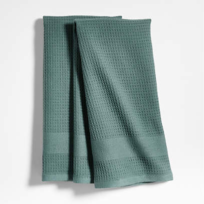 Waffle-Terry Pendula Green Organic Cotton Dish Towels, Set of 2 +