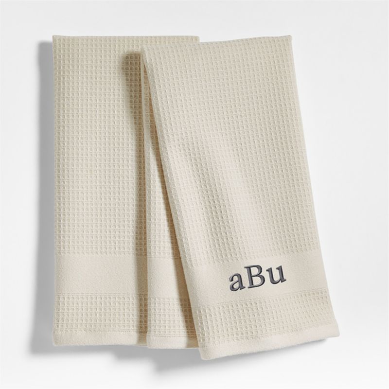 Waffle-Terry Alabaster Beige Organic Cotton Dish Towels, Set of 2