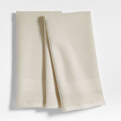 View Waffle-Terry Alabaster Beige Organic Cotton Kitchen Towels, Set of 2 details