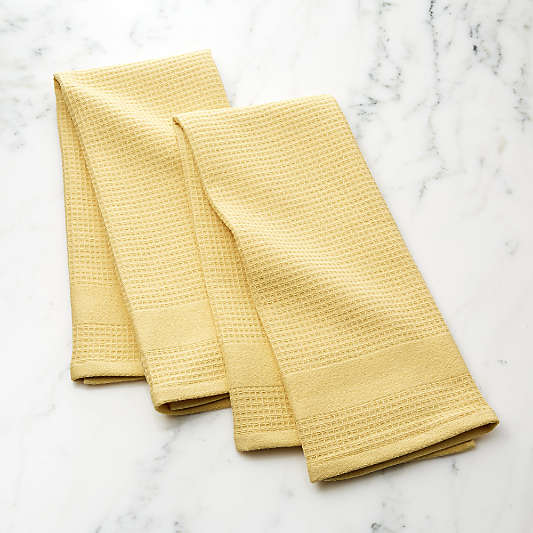 Waffle/Terry Soft Yellow Dish Towels, Set of 2