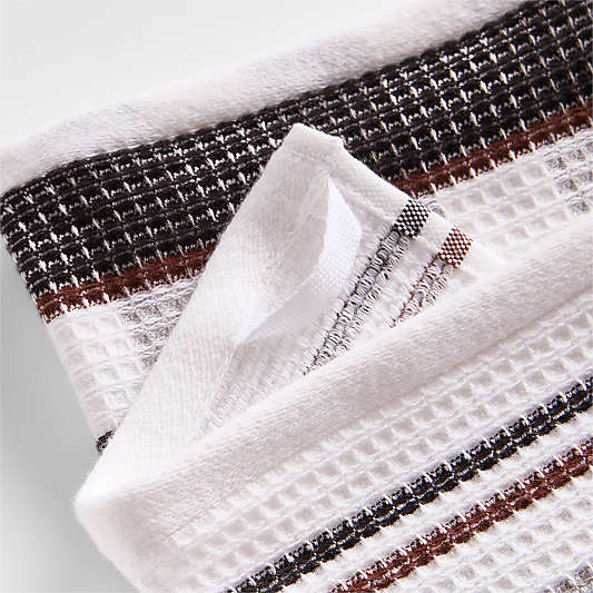 Waffle-Terry Plaid & Stripe Black Organic Cotton Kitchen Towels, Set of 2