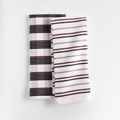 View Waffle-Terry Plaid & Stripe Black Organic Cotton Kitchen Towels, Set of 2 details