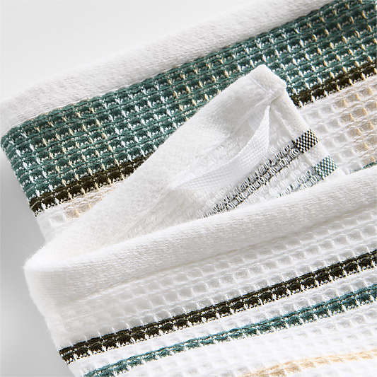 Waffle-Terry Plaid & Stripe Pendula Green Organic Cotton Kitchen Towels, Set of 2