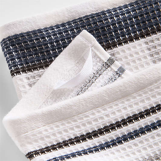 Waffle-Terry Plaid & Stripe Indigo Organic Cotton Kitchen Towels, Set of 2