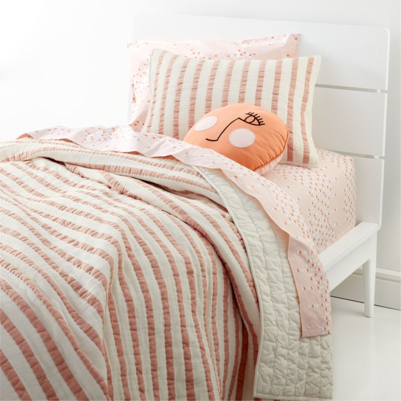 Pink Striped Waffle Weave Organic Cotton Kids Twin Quilt