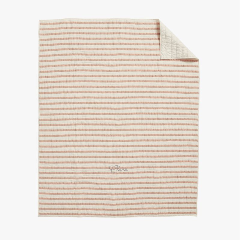 Pink Striped Waffle Weave Organic Cotton Kids Twin Quilt