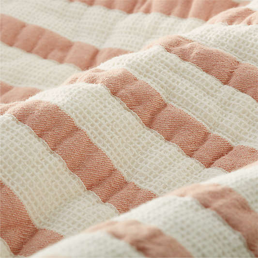 Pink Striped Waffle Weave Kids Twin Quilt
