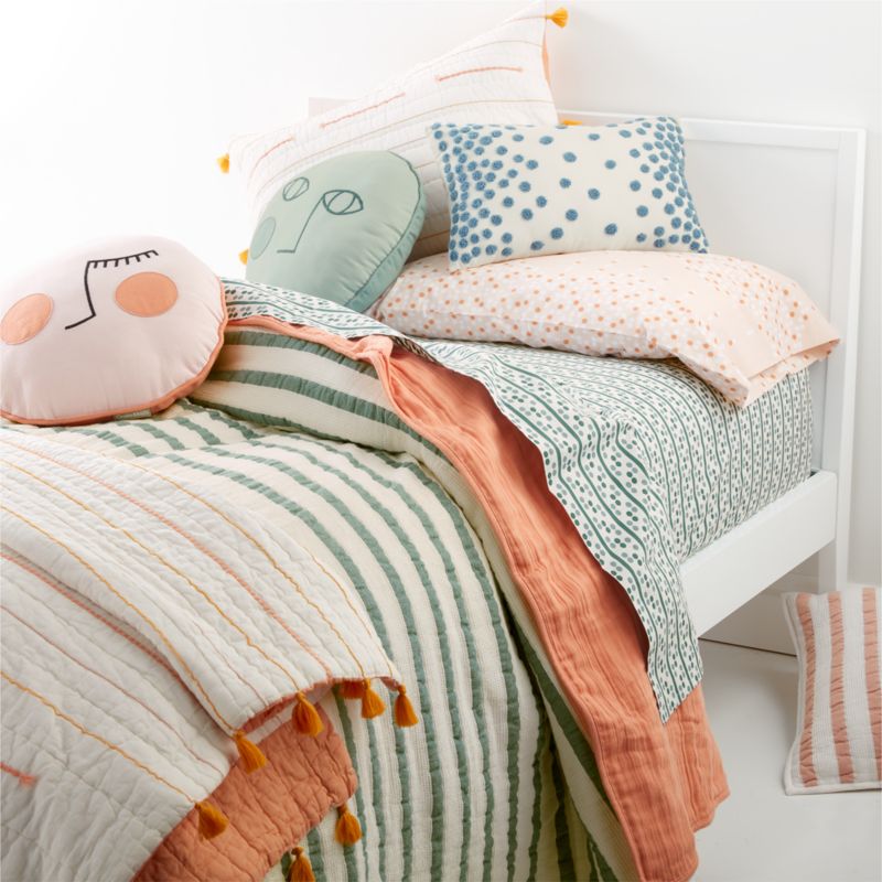 Teal Striped Waffle Weave Organic Cotton Kids Twin Quilt