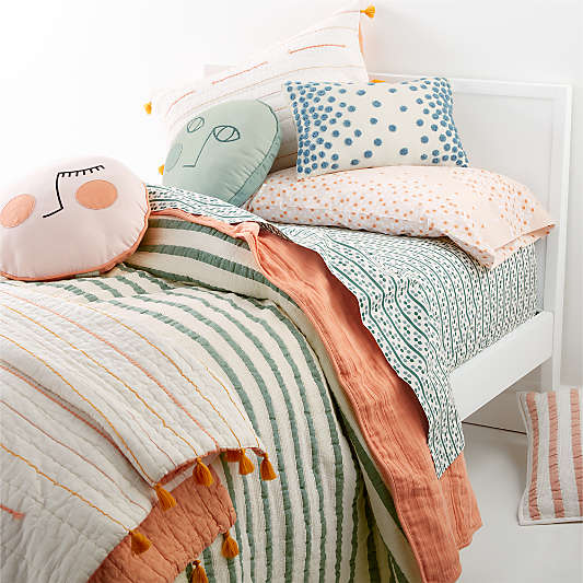 Teal Striped Waffle Weave Organic Cotton Kids Bedding Set