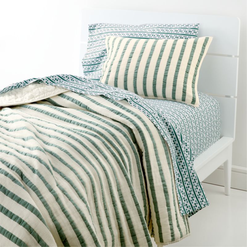 Teal Striped Waffle Weave Organic Cotton Kids Twin Quilt
