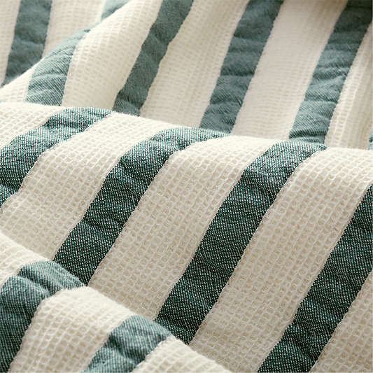 Teal Striped Waffle Weave 100% Organic Cotton Kids Twin Quilt