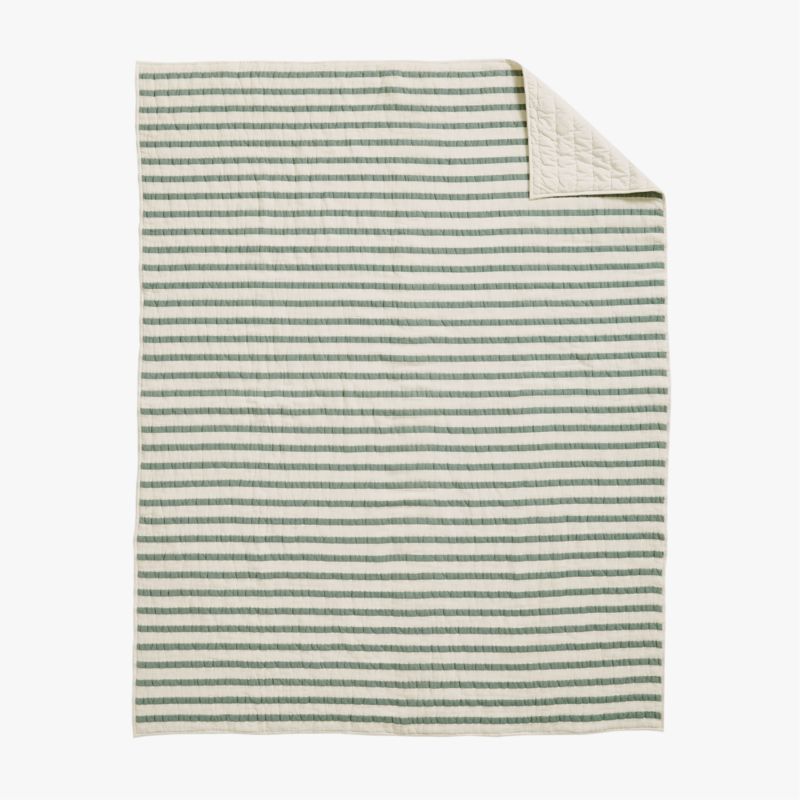 Teal Striped Waffle Weave Organic Cotton Kids Twin Quilt