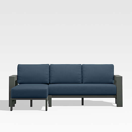 Walker 2-Piece Left-Arm Chaise Metal Outdoor Sectional Sofa with Cast Harbor Blue Sunbrella ® Cushions