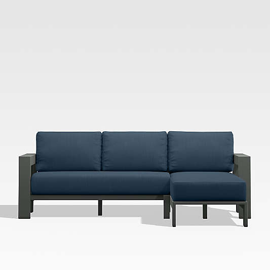 Walker 2-Piece Right-Arm Chaise Metal Outdoor Sectional Sofa with Cast Harbor Blue Sunbrella ® Cushions