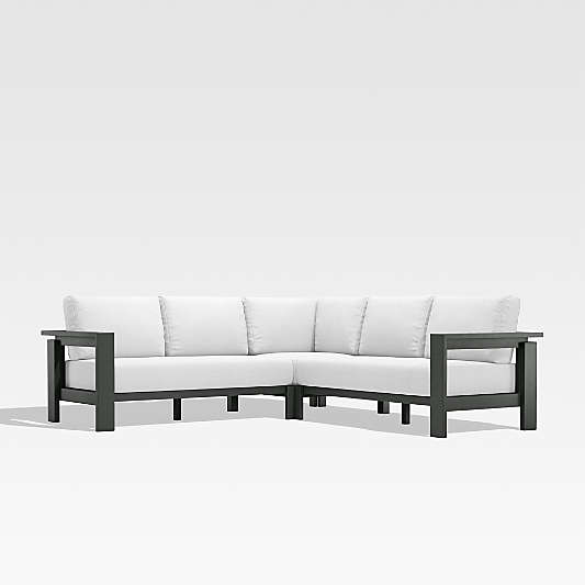 Walker 3-Piece Metal L-Shaped Outdoor Sectional Sofa with White Sunbrella ® Cushions