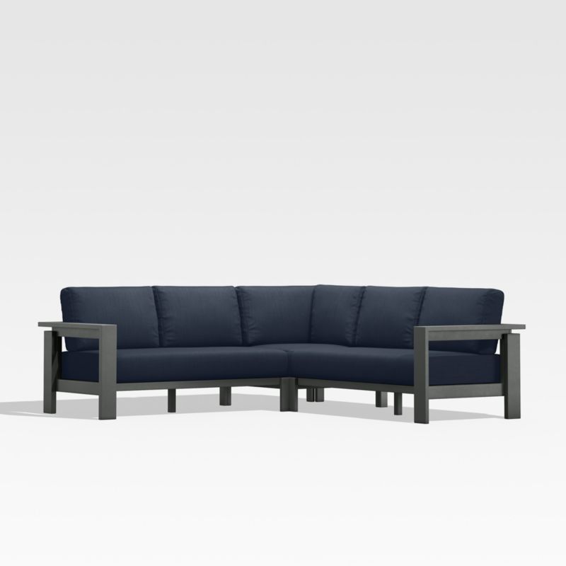 Walker Black Metal 3-Piece Outdoor Sectional Sofa with Navy Blue Sunbrella ® Cushions - image 0 of 6