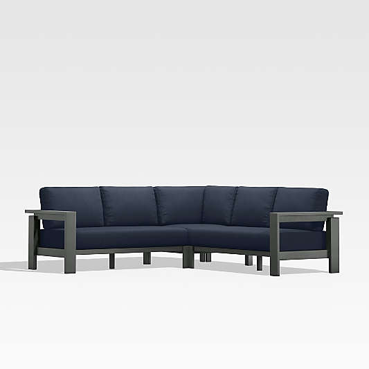 Walker Black Metal 3-Piece Outdoor Sectional Sofa with Navy Blue Sunbrella ® Cushions