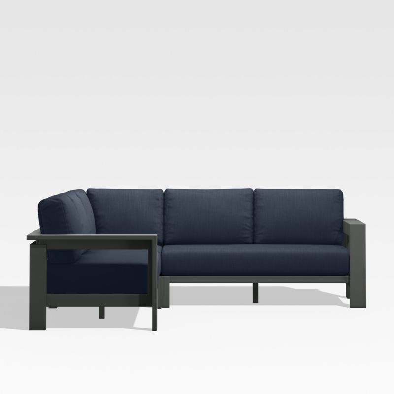 Walker Black Metal 3-Piece Outdoor Sectional Sofa with Navy Blue Sunbrella ® Cushions - image 4 of 6