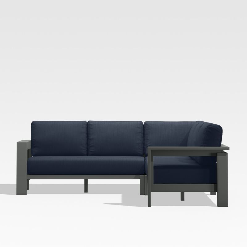 Walker Black Metal 3-Piece Outdoor Sectional Sofa with Navy Blue Sunbrella ® Cushions - image 2 of 6