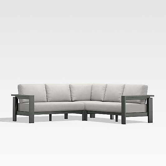 Walker Black Metal 3-Piece Outdoor Sectional Sofa with Silver Sunbrella ® Cushions