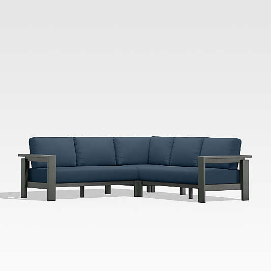 Walker 3-Piece L-Shaped Metal Outdoor Sectional Sofa with Cast Harbor Blue Sunbrella ® Cushions