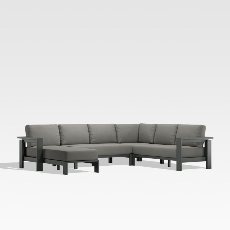 Walker 4-Piece Left-Arm Chaise Metal Outdoor Sectional Sofa with Graphite Sunbrella ® Cushions