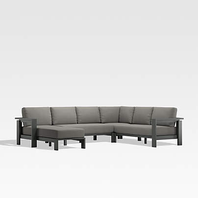 Walker 4-Piece Left-Arm Chaise Metal Outdoor Sectional Sofa with Graphite Sunbrella ® Cushions