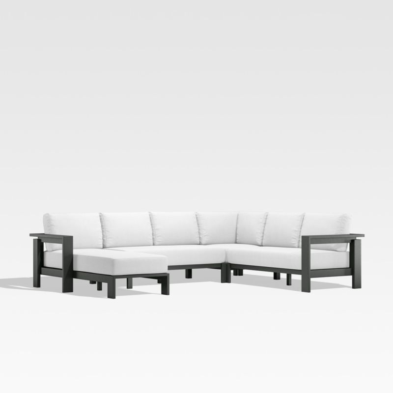 Walker 4-Piece Left-Arm Chaise Metal Outdoor Sectional Sofa with White Sunbrella ® Cushions
