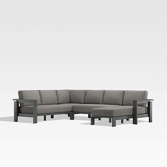 Walker 3Piece Metal LShaped Outdoor Patio Sectional Sofa with Graphite Sunbrella Cushions