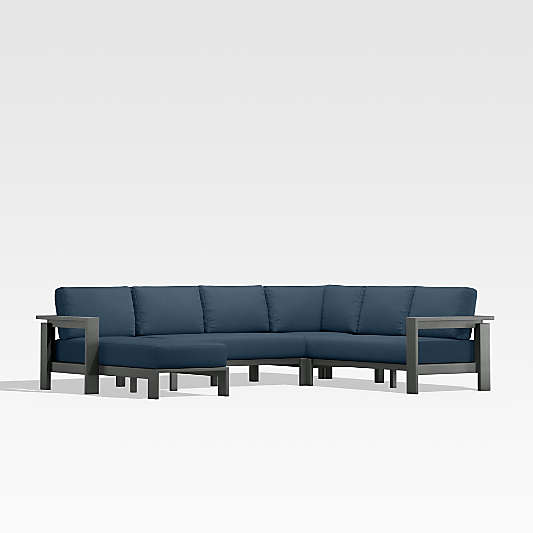 Walker 4-Piece Left-Arm Chaise Metal Outdoor Sectional Sofa with Cast Harbor Blue Sunbrella ® Cushions
