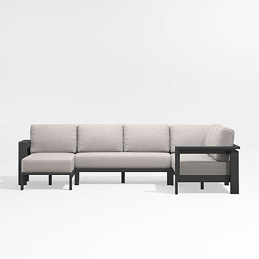 Walker Black Metal 4-Piece Left-Arm Chaise Outdoor Sectional Sofa with Ash Brown Sunbrella ® Cushions