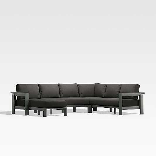 Walker Black Metal 4-Piece Left-Arm Chaise Outdoor Sectional Sofa with Charcoal Grey Sunbrella ® Cushions