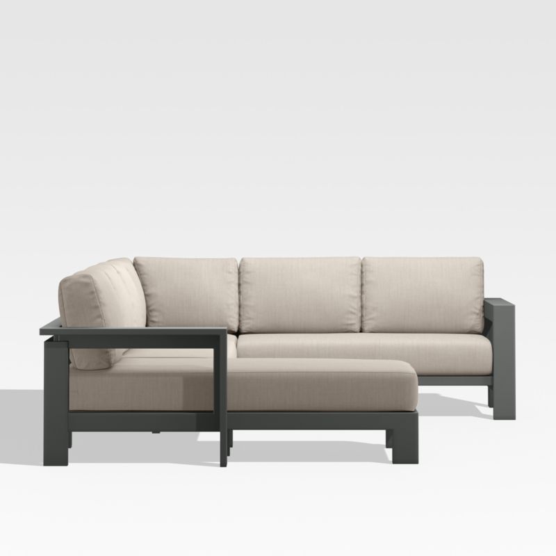 Walker Black Metal 4-Piece Left-Arm Chaise Outdoor Sectional Sofa with Flax Beige Sunbrella ® Cushions - image 5 of 7