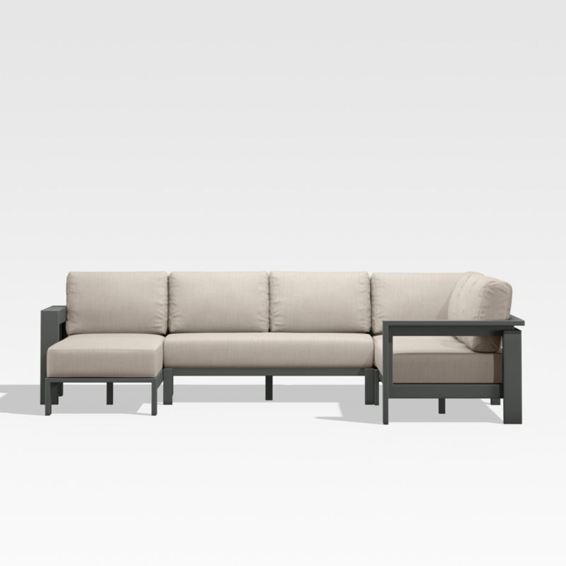 Walker Black Metal 4-Piece Left-Arm Chaise Outdoor Sectional Sofa with Flax Beige Sunbrella ® Cushions - image 4 of 7