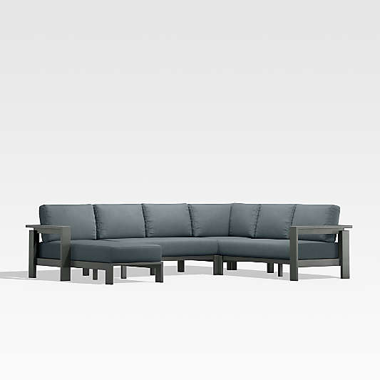 Walker Black Metal 4-Piece Left-Arm Chaise Outdoor Sectional Sofa with Haze Grey Sunbrella ® Cushions