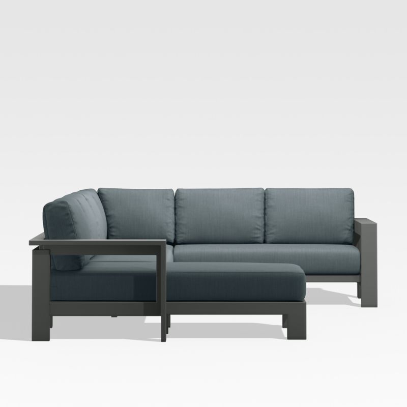 Walker Black Metal 4-Piece Left-Arm Chaise Outdoor Sectional Sofa with Haze Grey Sunbrella ® Cushions - image 5 of 7